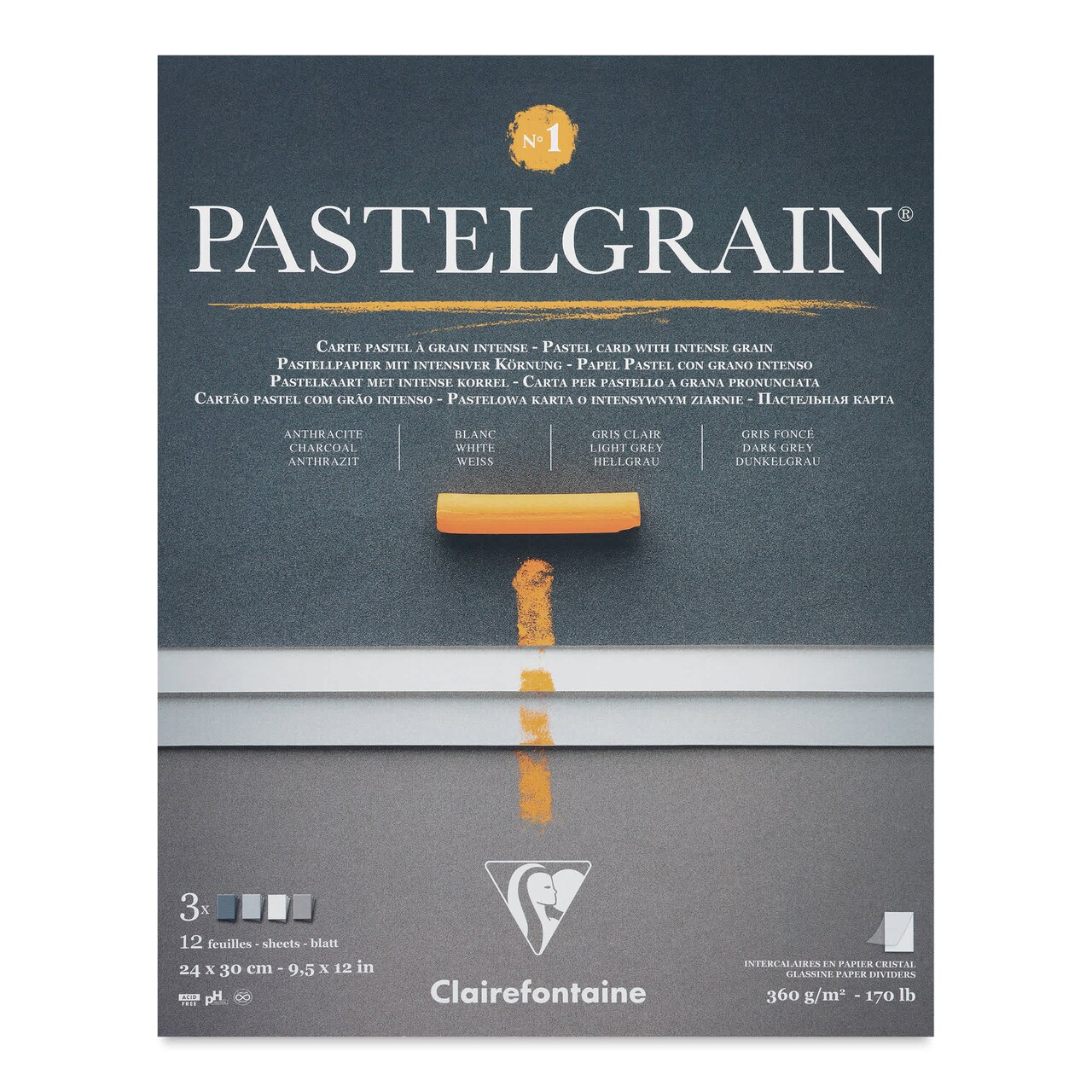 Clairefontaine Pastelgrain Paper Pad - 9-1/2" x 12", Palette No. 1, 12 Sheets